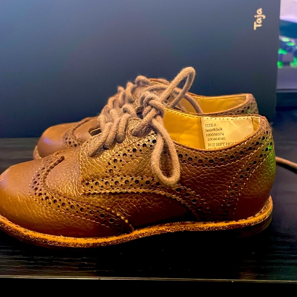Janie & Jack Brown Wingtip Dress Shoes